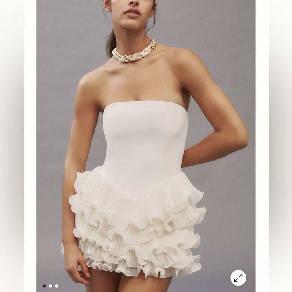 Strapless Cream Ruffle Mini Dress